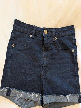 Dark Blue Denim American Eagle Sky High Shortie High-Waisted Shorts (4)